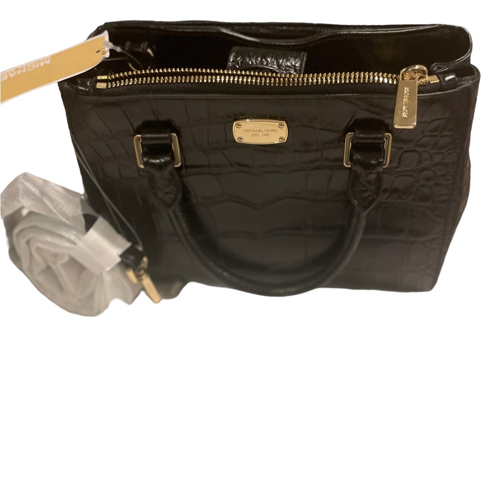 New MKors Kellen Black Embossed Leather Studded Xs